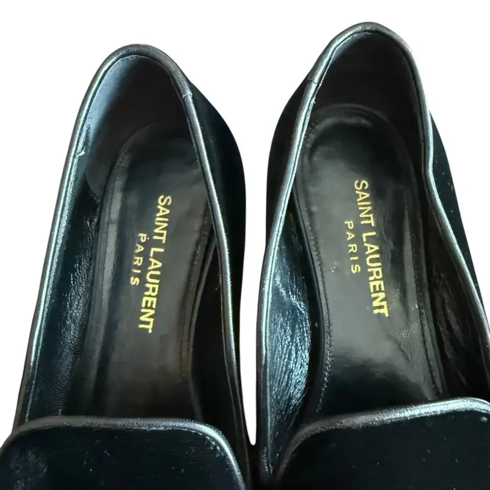 Saint Laurent Heart Amore Love Velvet Leather Flat Shoes Loafers EU 38.5 US 8.5